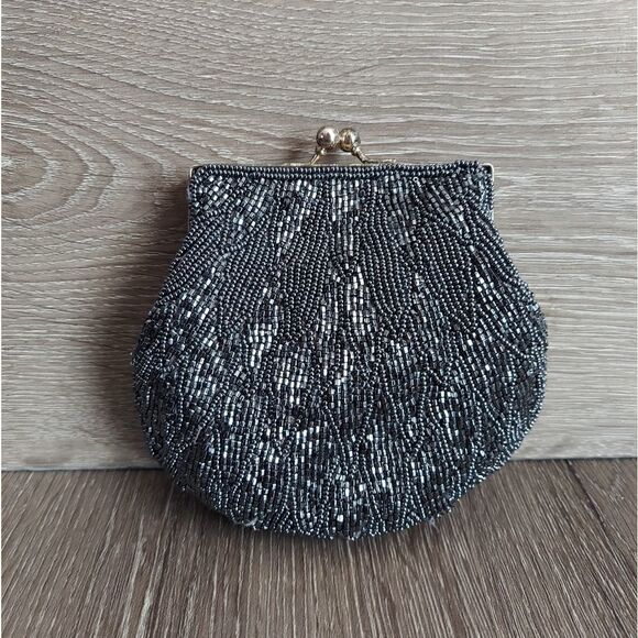 La Regale Handbags - Vintage La Regale Gray Beaded Kiss Lock Mini Handbag / Coin Pouch